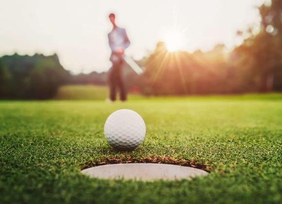 image of a golf ball on the edge of the cup