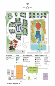 Map of grounds, accomodations and amenities at Scottsdale Plaza Resort & Villas